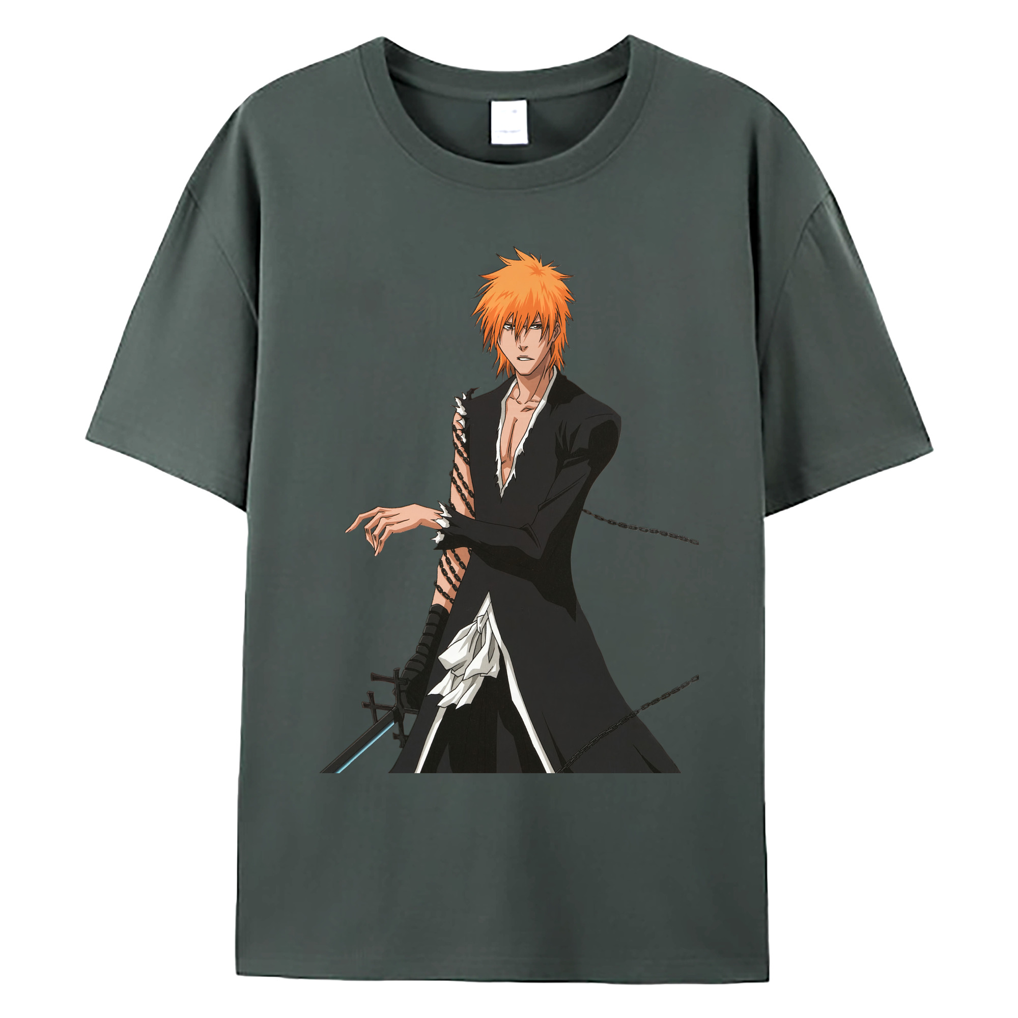 （画像用） ブリーチ 黒崎一護（くろさき いちご）BLEACH Kurosaki Ichigo 綿100％ メンズ半袖Tシャツ｜肌触りやわらか＆通気性